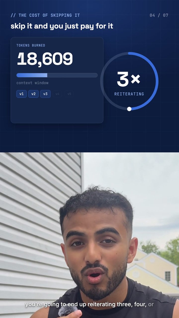 Short frame: token-cost stat card over talking head