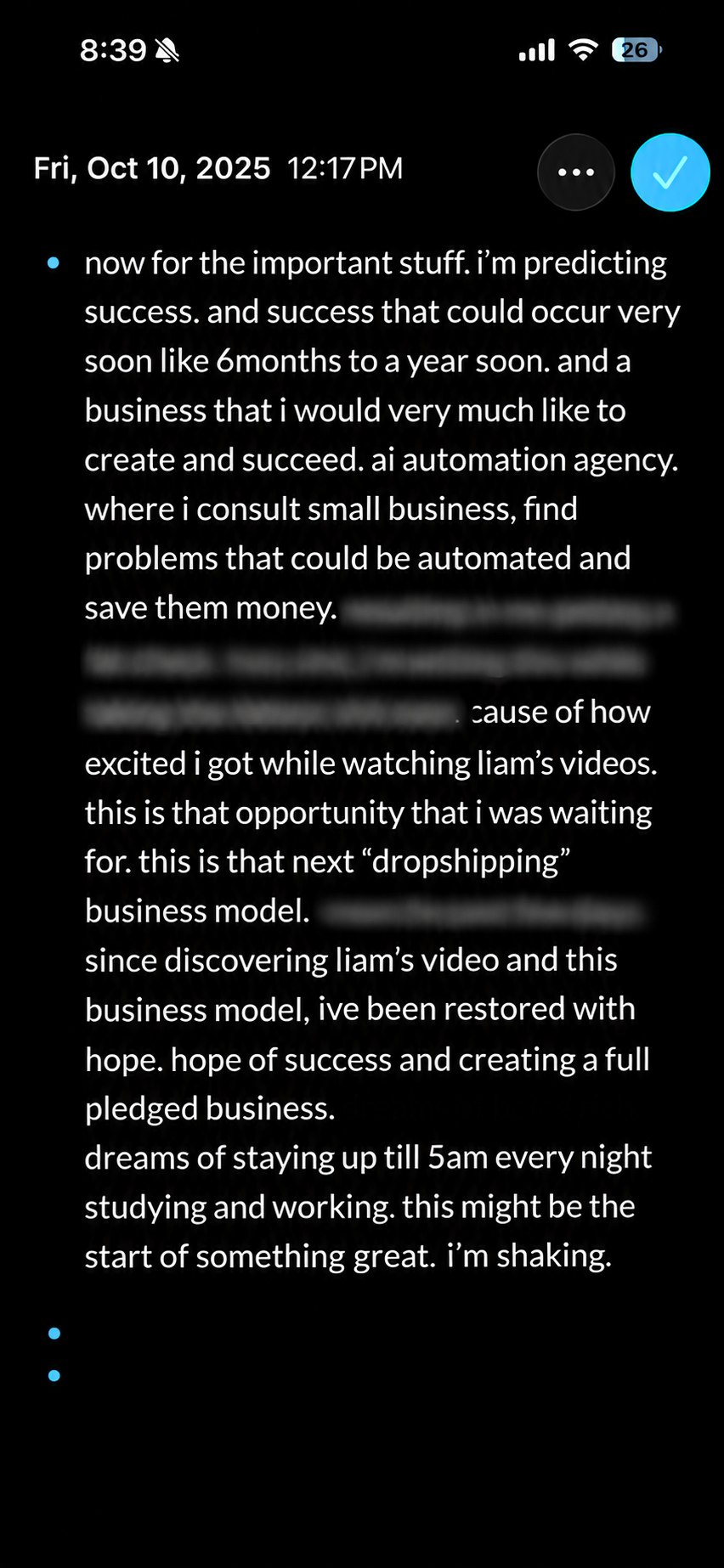 Journal entry from October 10, 2025 predicting success