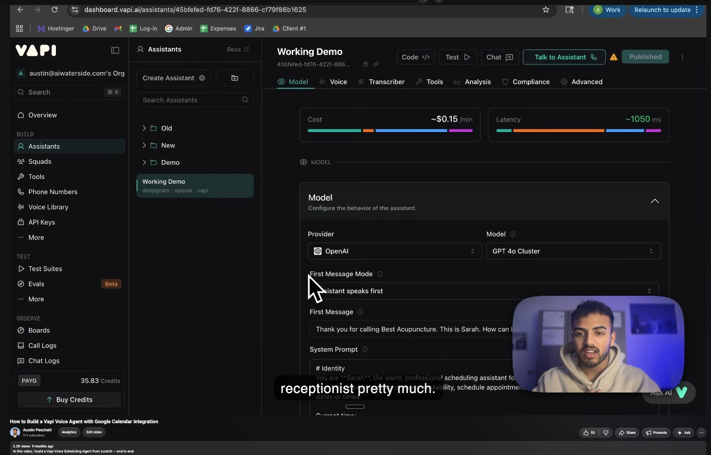Vapi voice agent build tutorial on YouTube